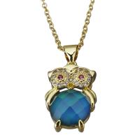 Cubic Zirconia Stainless Steel Necklace, with Glass, with 1.5Inch extender chain, Owl, gold color plated, oval chain & micro pave cubic zirconia & for woman 1.5mm Approx 17.5 Inch 