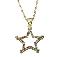 Cubic Zirconia Stainless Steel Necklace, with 1.5Inch extender chain, Star, gold color plated, oval chain & micro pave cubic zirconia & for woman 1.5mm Approx 17.5 Inch 