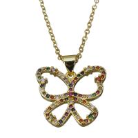 Cubic Zirconia Stainless Steel Necklace, with 2Inch extender chain, Butterfly, gold color plated, oval chain & micro pave cubic zirconia & for woman 1.5mm Approx 17.5 Inch 