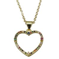 Cubic Zirconia Stainless Steel Necklace, with 1.5Inch extender chain, Heart, gold color plated, oval chain & micro pave cubic zirconia & for woman 1.5mm Approx 17.5 Inch 