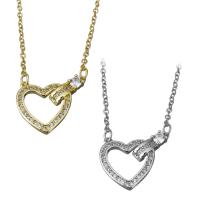 Cubic Zirconia Stainless Steel Necklace, with 2Inch extender chain, Heart, plated, oval chain & micro pave cubic zirconia & for woman 1.5mm Approx 19 Inch 