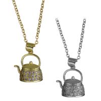 Cubic Zirconia Stainless Steel Necklace, with 1.5Inch extender chain, Teapot, plated, oval chain & micro pave cubic zirconia & for woman 1.5mm Approx 17.5 Inch 