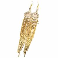 Zinc Alloy Tassel Earring, gold color plated, for woman & with rhinestone, nickel, lead & cadmium free, 130*18mm 