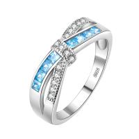 Brass Finger Ring, with Cubic Zirconia, silver color plated & for woman, blue, nickel, lead & cadmium free 