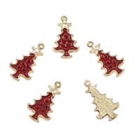 Zinc Alloy Christmas Pendants, Christmas Tree, gold color plated, Christmas Design & enamel, red Approx 1mm 