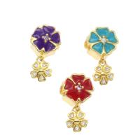 Zinc Alloy Flower Pendants, Brass, gold color plated, micro pave cubic zirconia & enamel Approx 2mm 