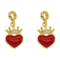 Zinc Alloy Heart Pendants, Brass, gold color plated, enamel & with cubic zirconia, red Approx 3mm 