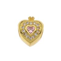 Бусины из сплава цинка в форме сердца, Латунь, Сердце, плакирован золотом, инкрустированное микро кубического циркония отверстие:Приблизительно 3mm, продается PC