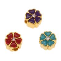 Zinc Alloy Flower Beads, Brass, gold color plated, enamel & with cubic zirconia Approx 3mm 