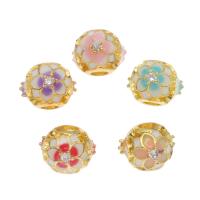 Enamel Zinc Alloy Beads, Brass, gold color plated, with cubic zirconia Approx 3mm 