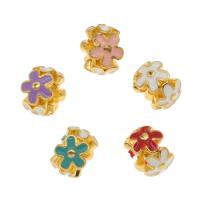 Zinc Alloy Flower Beads, Brass, gold color plated, enamel Approx 3mm 