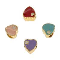 Zinklegierung Herz Perlen, flacher Herz, goldfarben plattiert, Emaille, keine, 10x10x7mm, Bohrung:ca. 3mm, verkauft von PC