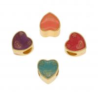 Zinc Alloy Heart Beads, gold color plated, with letter pattern & enamel Approx 3mm 
