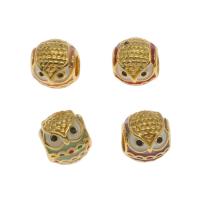 Zinc Alloy Animal Beads, Owl, gold color plated, enamel & large hole Approx 4mm 