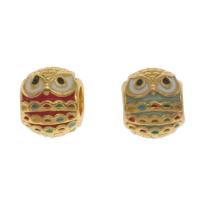Zinc Alloy Animal Beads, Owl, gold color plated, enamel & large hole Approx 4mm 