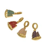 Vehicle Shaped Zinc Alloy Pendants, Brass, Sail Boat, gold color plated, enamel Approx 4mm 