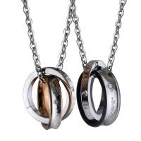 Titanium Steel Couple Necklace, oval chain & with rhinestone  Approx 15 Inch 