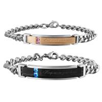 Titanium Steel Couple Bracelet, twist oval chain & with rhinestone  Approx 7.5 Inch 