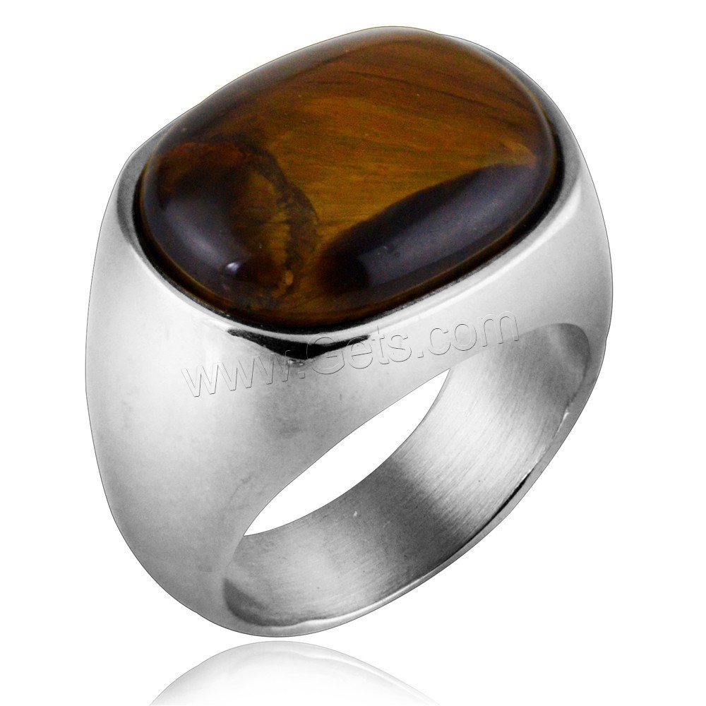 Titanium Steel Finger Ring, with Tiger Eye, Unisex & different size for choice, more colors for choice, 6mm,17mm, Sold By PC