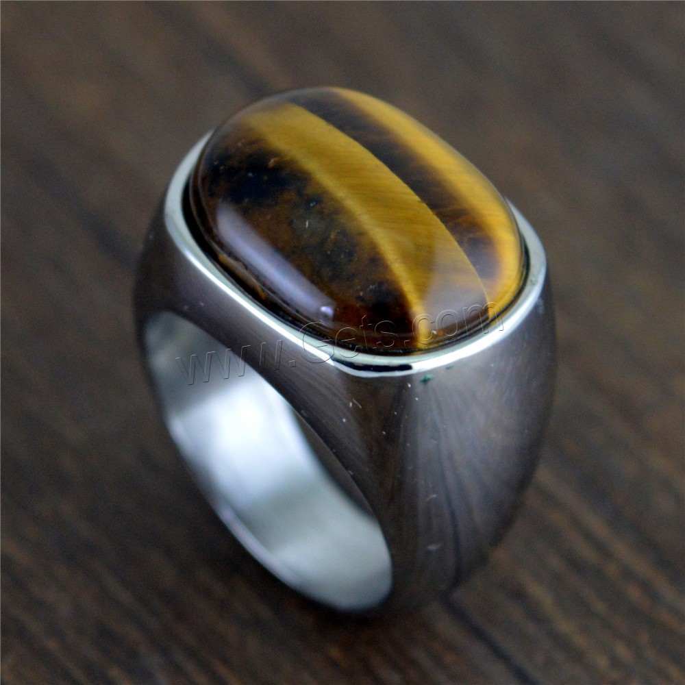 Titanium Steel Finger Ring, with Tiger Eye, Unisex & different size for choice, more colors for choice, 6mm,17mm, Sold By PC