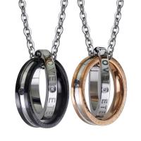 Titanium Steel Couple Necklace, oval chain & with rhinestone, 23mm,25mm Approx 15 Inch 