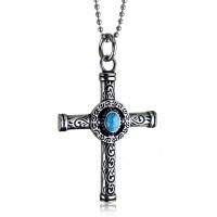 Titanium Steel Jewelry Necklace, with Synthetic Turquoise, Cross, vintage & ball chain & for man Approx 15 Inch 