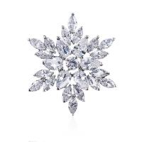 Brass Brooch, Snowflake, plated & for woman & with cubic zirconia 