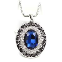 Zinc Alloy Sweater Chain Necklace, with Crystal, antique silver color plated, for woman & with rhinestone, blue Approx 31.5 Inch 