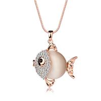 Zinc Alloy Sweater Chain Necklace, with Cats Eye, Fish, plated, for woman & with rhinestone Approx 31.5 Inch 