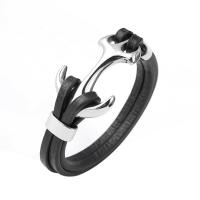 Titanium Steel Bracelet, with PU Leather, Double Layer & fashion jewelry & Unisex black 