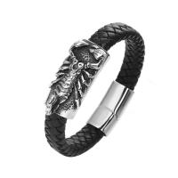 Titanium Steel Bracelet, with PU Leather, fashion jewelry & Unisex black 
