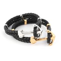 Titanium Steel Bracelet, with PU Leather, Double Layer & fashion jewelry & Unisex 