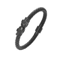 Titanium Steel Bracelet, with PU Leather, Skull, fashion jewelry & Unisex 