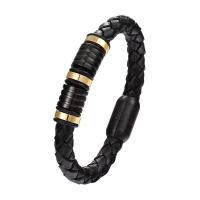 Titanium Steel Bracelet, with PU Leather, fashion jewelry & Unisex black 