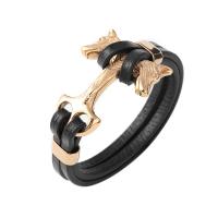 Titanium Steel Bracelet, with PU Leather, Double Layer & fashion jewelry & Unisex golden 