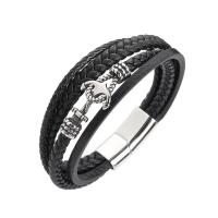 Titanium Steel Bracelet, with PU Leather, fashion jewelry & multilayer & Unisex black 