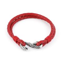 Titanium Steel Bracelet, with PU Leather, Double Layer & fashion jewelry & Unisex red 