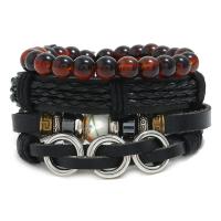 Faux Leather Bracelet, with waxed cord & Glass Beads & PU Leather & Zinc Alloy, silver color plated, Adjustable & Unisex, nickel, lead & cadmium free, 180mm 