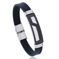 Silicone Stainless Steel Bracelets, with Titanium Steel, silver color plated, for man, black, nickel, lead & cadmium free, 215*10mm 