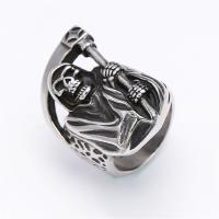 Zinc Alloy Finger Ring, Skull, plated & blacken, black 