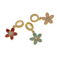Zinc Alloy Flower Pendants, Brass, gold color plated, enamel & with cubic zirconia Approx 4mm 
