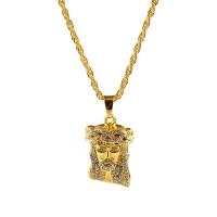 цинковый сплав Ожерелье, плакирован золотом, Французская веревочной цепь & Мужская & со стразами, не содержит никель, свинец, 38*24mm, длина:28.5 дюймовый, продается Strand