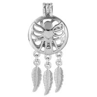 Wing Shaped Zinc Alloy Pendants, silver color plated, can open and put into something & fashion jewelry & hollow, 55*23mm 