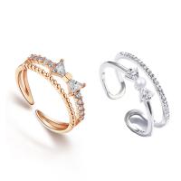 Zinc Alloy Cuff Finger Ring, with Cubic Zirconia & Plastic Pearl, plated & for woman, 15*11mm, US Ring .5 