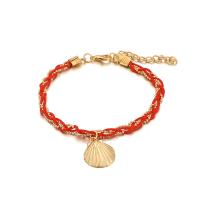 Zinc Alloy Anklet, with Nylon Cord, Shell, gold color plated, ball chain & for woman, red, 20mm Approx 7.1 Inch 