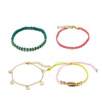 Zinc Alloy Anklet, with Seedbead & Nylon Cord, gold color plated, 4 pieces & oval chain & ball chain & for woman Approx 7.5 Inch, Approx 7.8 Inch 