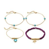 Zinc Alloy Anklet, with Seedbead & Resin, gold color plated, 4 pieces & oval chain & for woman Approx 7.8 Inch, Approx 8.6 Inch 