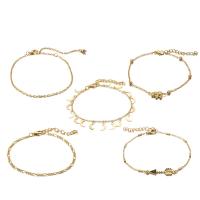 Zinc Alloy Anklet, gold color plated, 5 pieces & oval chain & figaro chain & for woman 