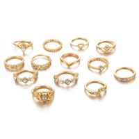 Zinc Set anillo de aleación, aleación de zinc, anillo de dedo, chapado en color dorado, 13 piezas & para mujer & con diamantes de imitación, tamaño:10.5, Vendido por Set
