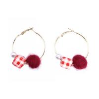 Zinc Alloy Hoop Earring, with Plastic Pearl & Acrylic, Square, gold color plated, with fluffy ball & Korean style & for woman 
